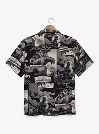 Godzilla Comic Panels Allover Print Woven Button-Up