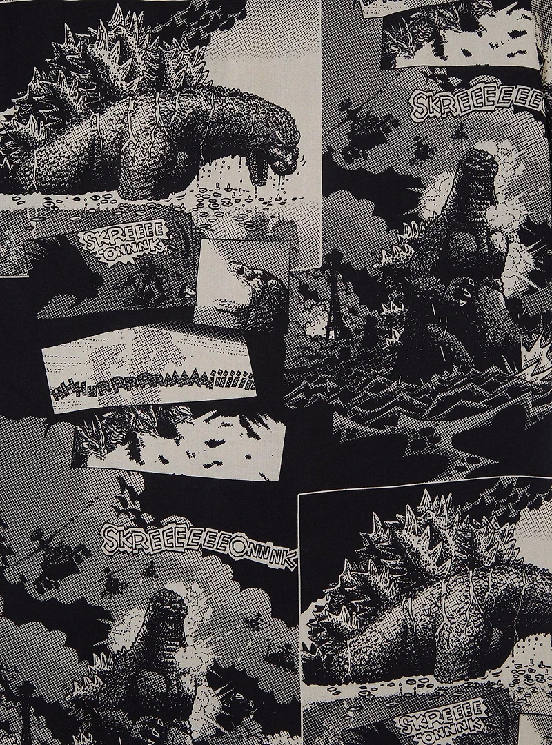 Godzilla Comic Panels Allover Print Woven Button-Up