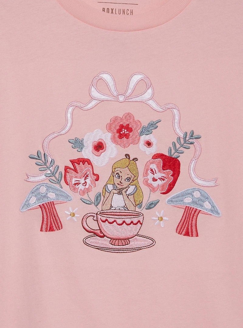 Disney Alice Wonderland Floral Embroidered Women's T-Shirt - BoxLunch Exclusive