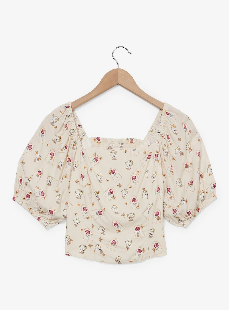 Disney Beauty and the Beast Chip & Roses Allover Print Women's Crop Top - BoxLunch Exclusive