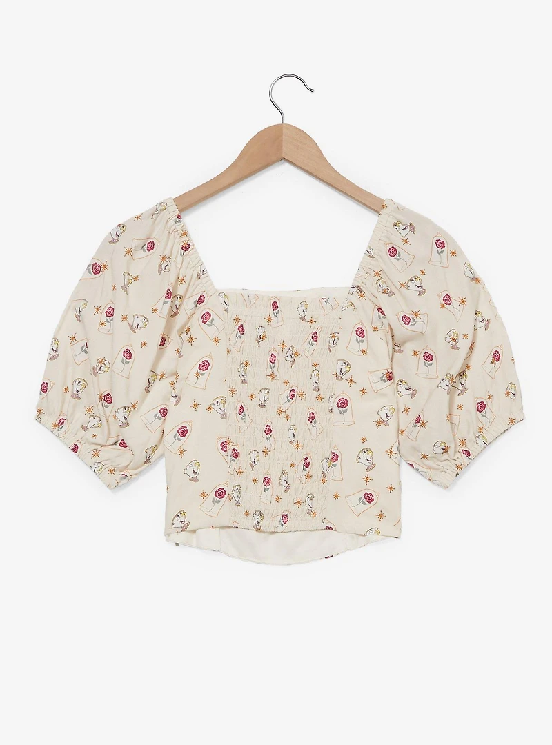 Disney Beauty and the Beast Chip & Roses Allover Print Women's Crop Top - BoxLunch Exclusive