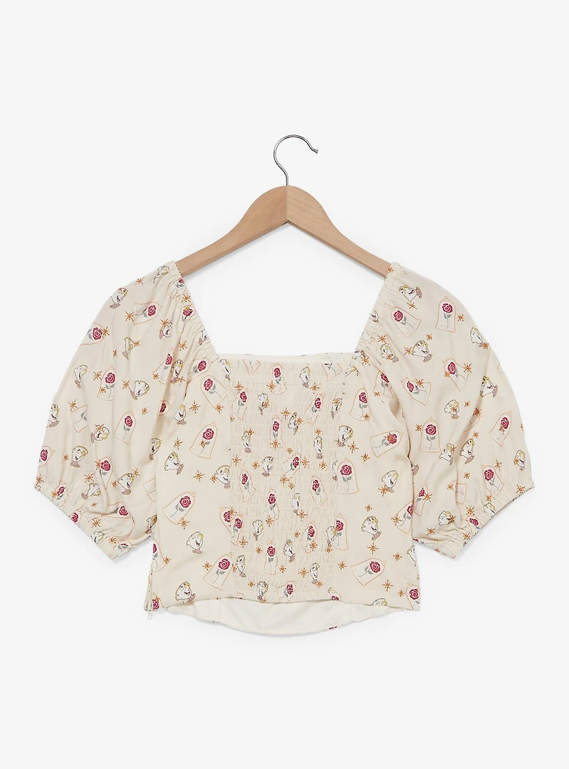 Disney Beauty and the Beast Chip & Roses Allover Print Women's Plus Crop Top - BoxLunch Exclusive