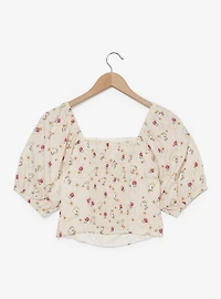 Disney Beauty and the Beast Chip & Roses Allover Print Women's Plus Crop Top - BoxLunch Exclusive