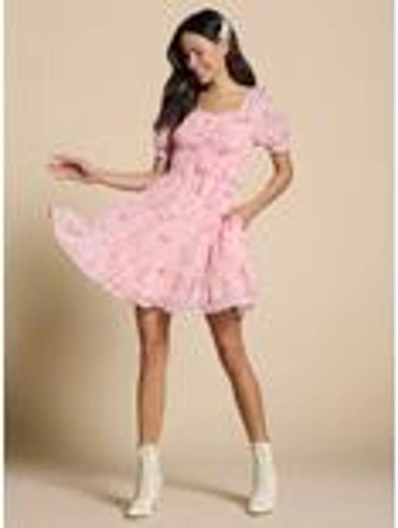 Disney Alice Wonderland Pink Cinched Smock Dress