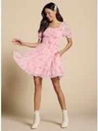 Disney Alice Wonderland Pink Cinched Smock Dress