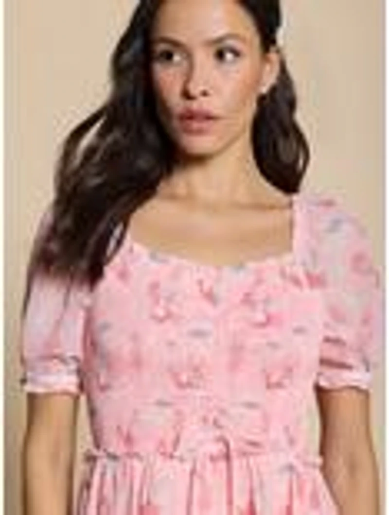 Disney Alice Wonderland Pink Cinched Smock Dress