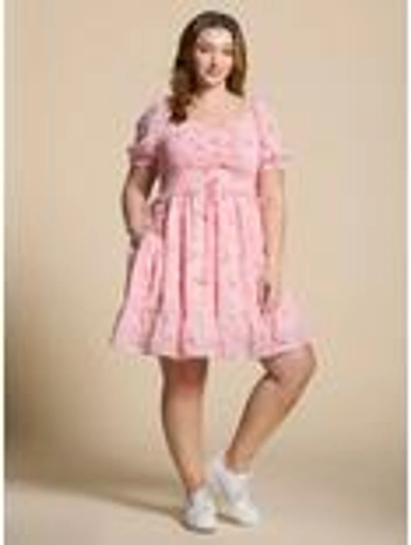 Disney Alice Wonderland Pink Cinched Smock Plus Dress