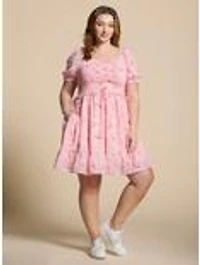 Disney Alice Wonderland Pink Cinched Smock Plus Dress