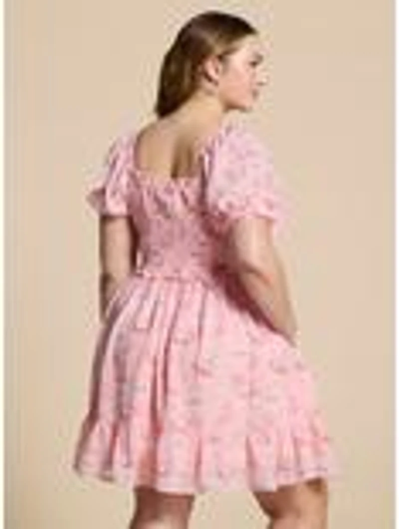 Disney Alice Wonderland Pink Cinched Smock Plus Dress