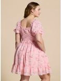 Disney Alice Wonderland Pink Cinched Smock Plus Dress