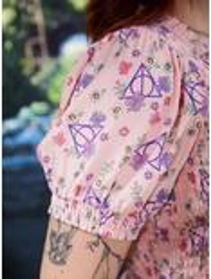 Harry Potter Deathly Hallows Floral Allover Print Plus Smock Dress