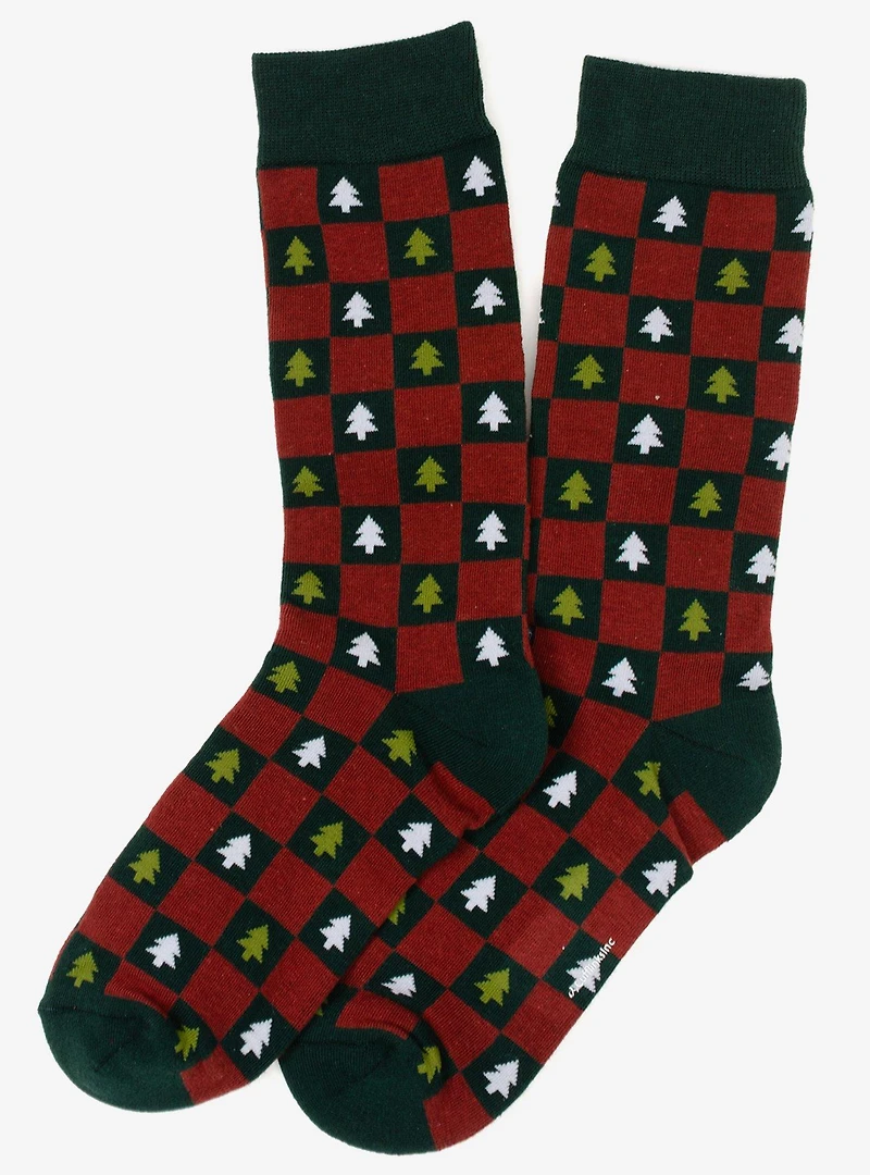 Christmas Tree Red Green Checkered Men's Socks