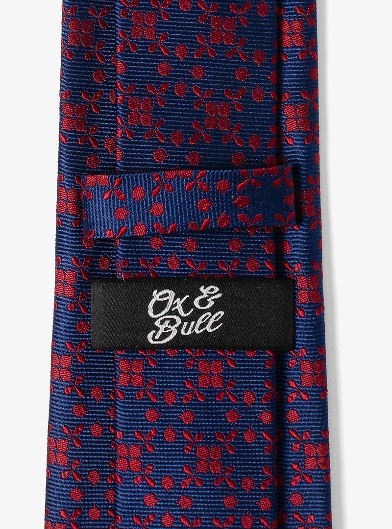 Navy Red Patterned Silk Tie