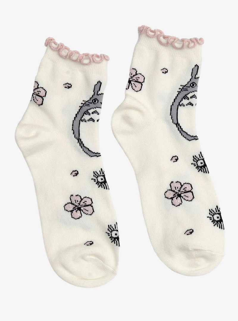 Studio Ghibli® My Neighbor Totoro Cherry Blossom Ruffle Quarter Crew Socks — BoxLunch Exclusive