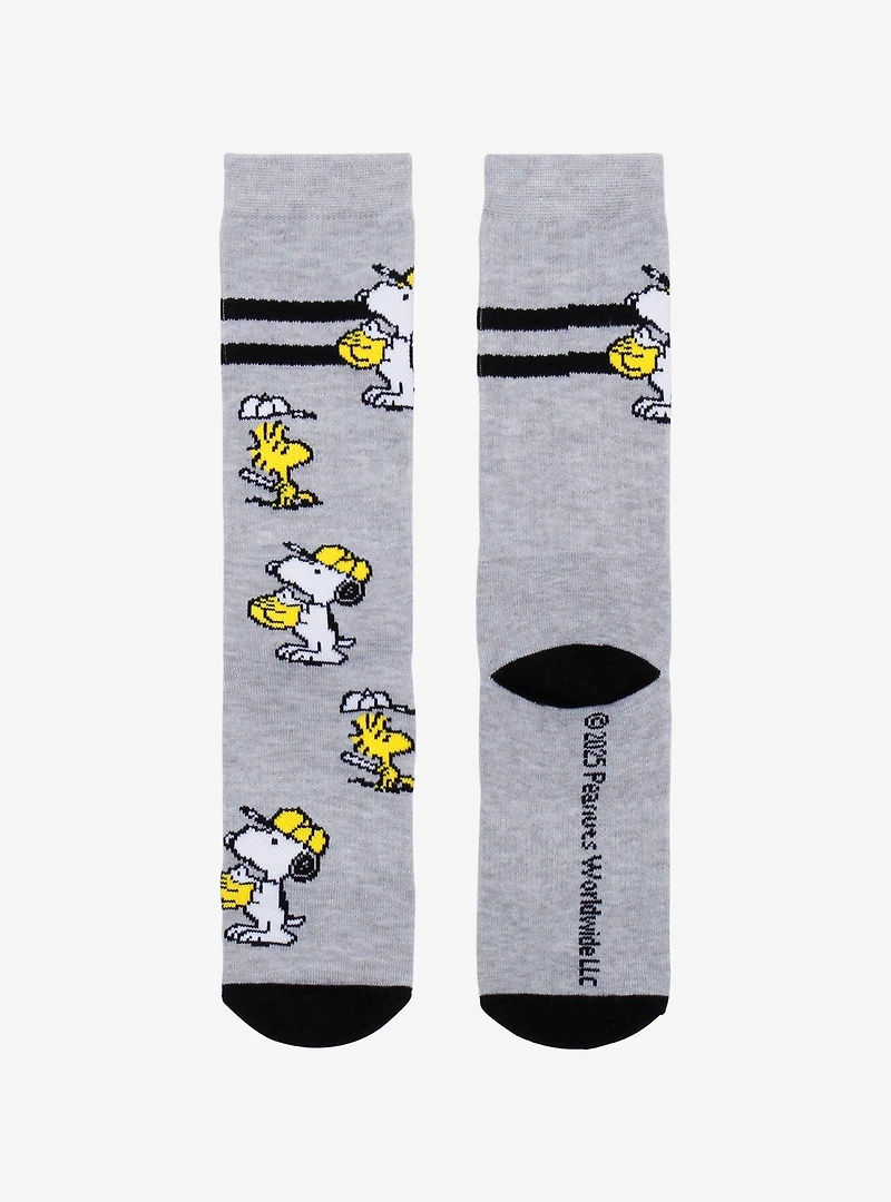 Peanuts Snoopy & Woodstock Baseball Allover Print Crew Socks - BoxLunch Exclusive