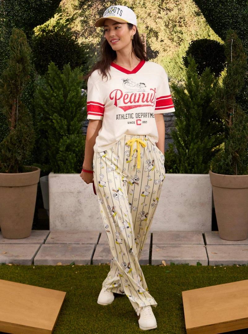 Peanuts Snoopy Baseball Striped Allover Print Sleep Pants — BoxLunch Exclusive