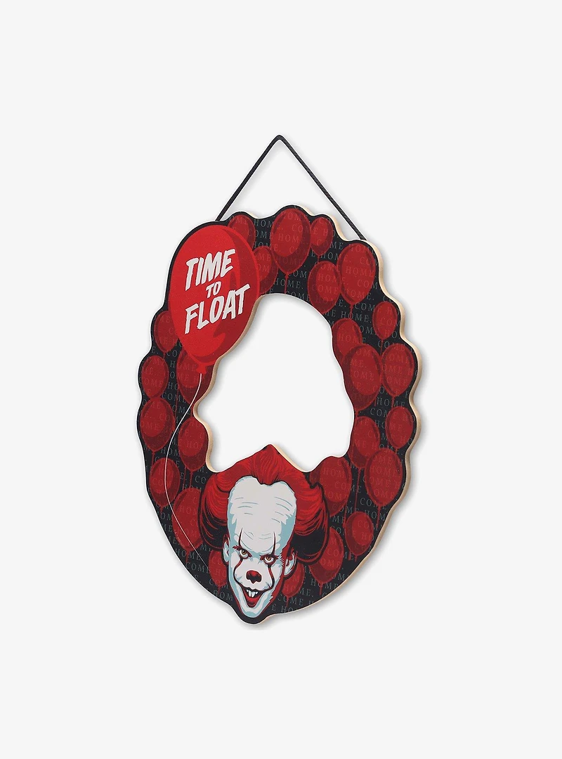 IT Pennywise Red Balloon Wreath Time to Float Hanging Wood Wall Decor