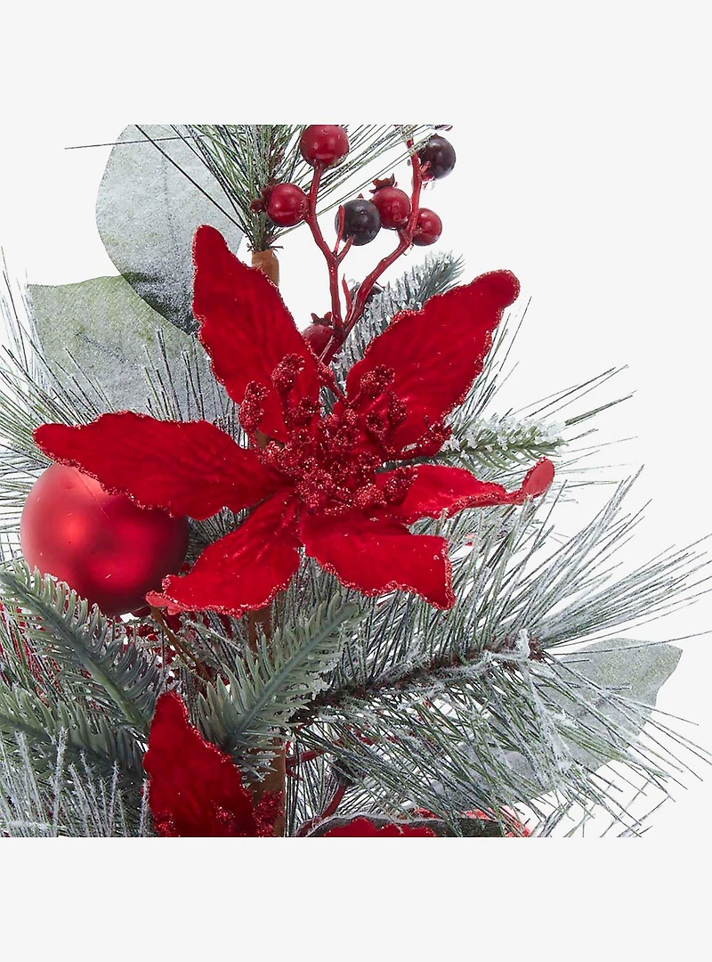 Flocked Tree with Berries and Poinsettia in Burlap Base