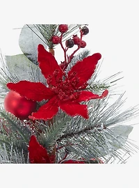 Flocked Tree with Berries and Poinsettia in Burlap Base