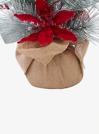 Flocked Tree with Berries and Poinsettia in Burlap Base