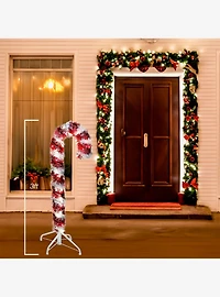 Pre-Lit 3-Foot Red and White LED Tinsel Candy Cane
