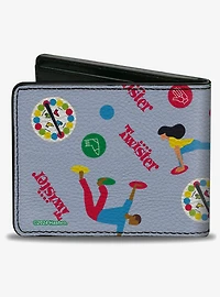 Twister Vintage Game Logo and Player Poses Gray Multi Color Bifold Wallet