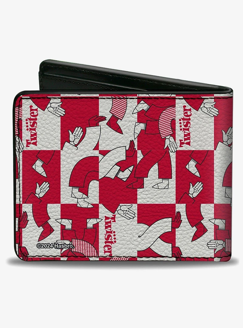 Twister Arm and Leg Pose Blocks Checker White Red Bifold Wallet