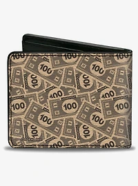 Mr Monopoly Rich Uncle Pennybags Pose 100 Money Bills Stacked Bifold Wallet