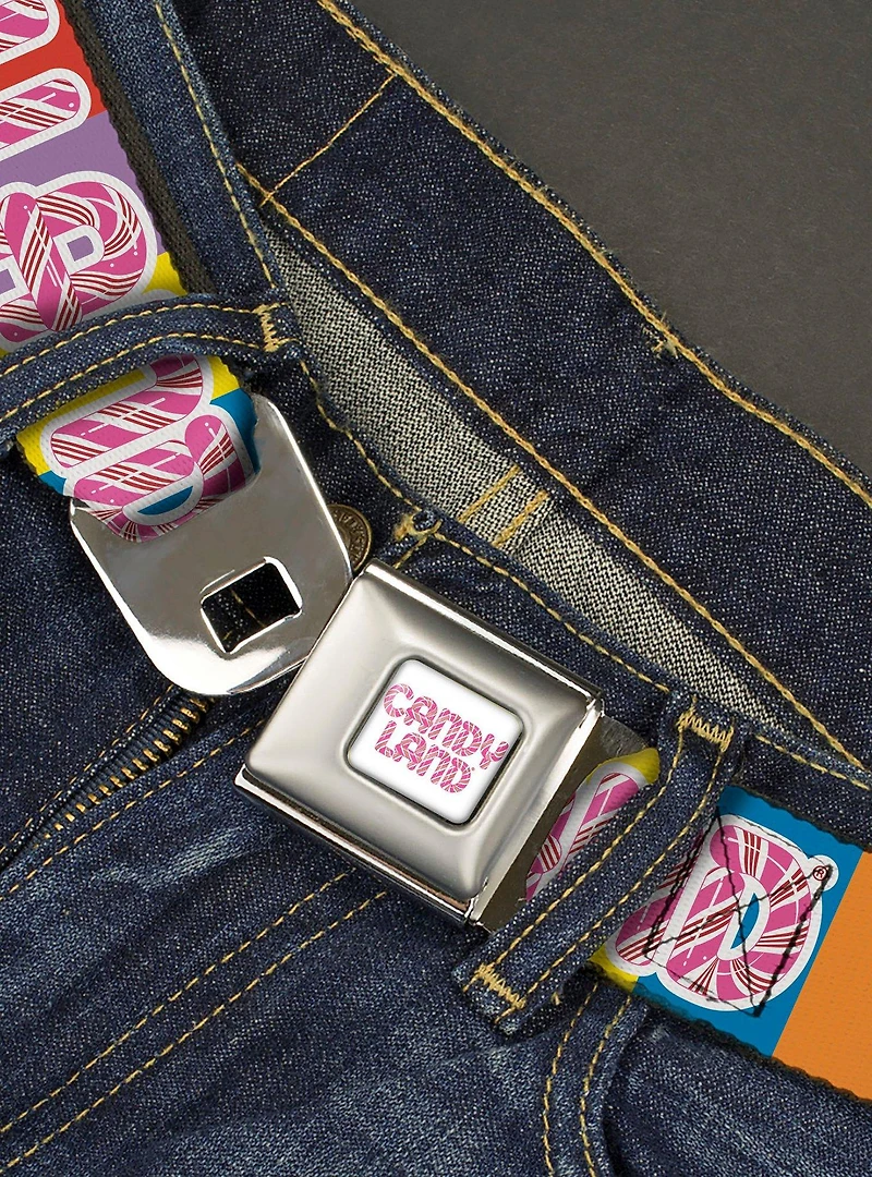Candy Land Game Logo Color Blocks Seatbelt Buckle Belt