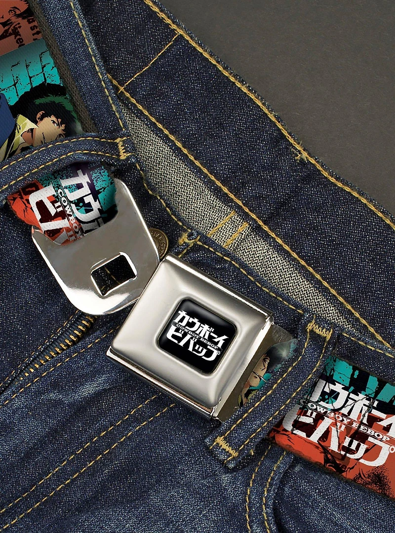Cowboy Bebop Spike & Faye Brick Pose Logos Seatbelt Buckle Belt