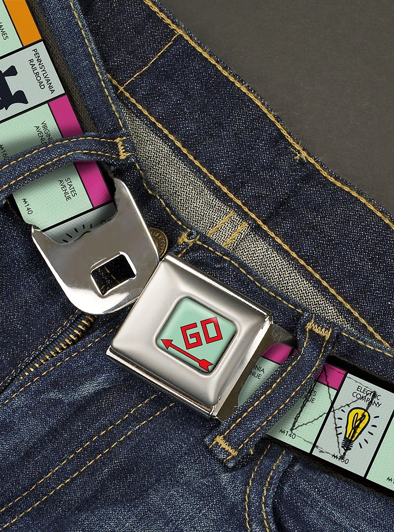 Monopoly Game Board Space Blocks Youth Seatbelt Buckle Belt