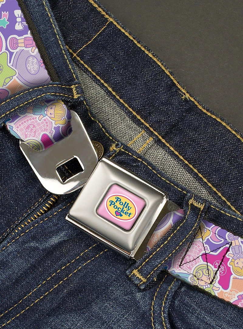 Polly Pocket Dolls & Compacts Collage Youth Seatbelt Buckle Belt