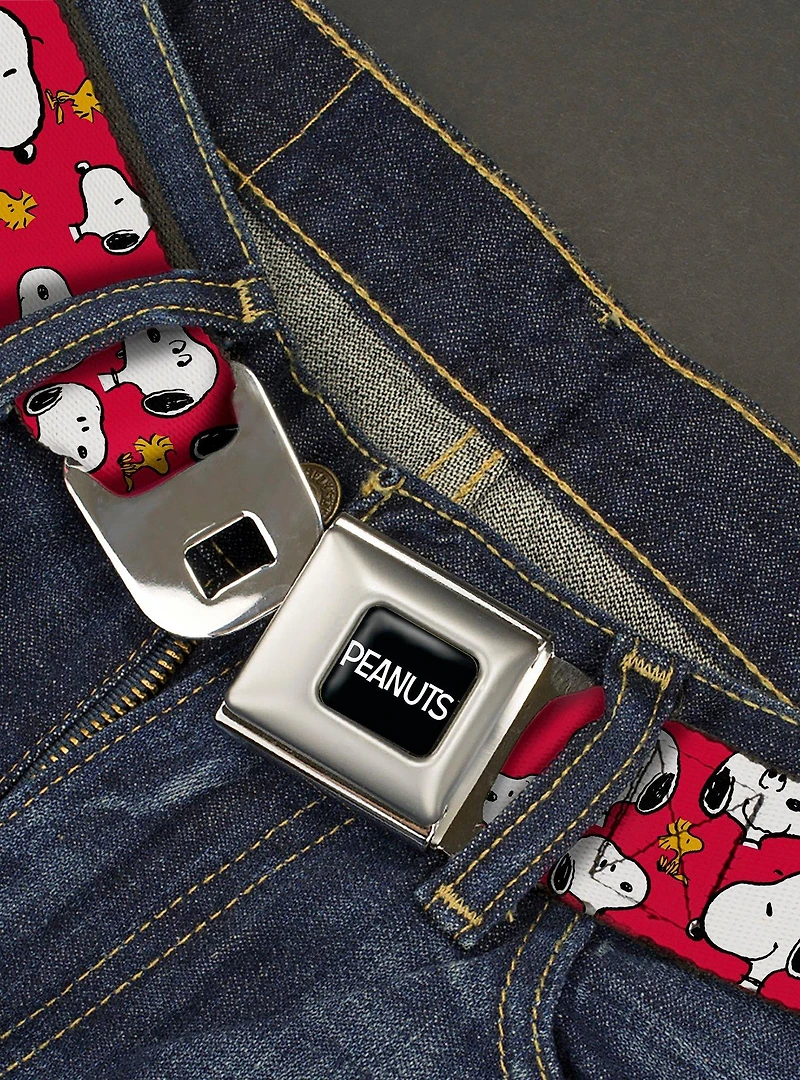 Peanuts Snoopy & Woodstock Poses Scattered Youth Seatbelt Buckle Belt