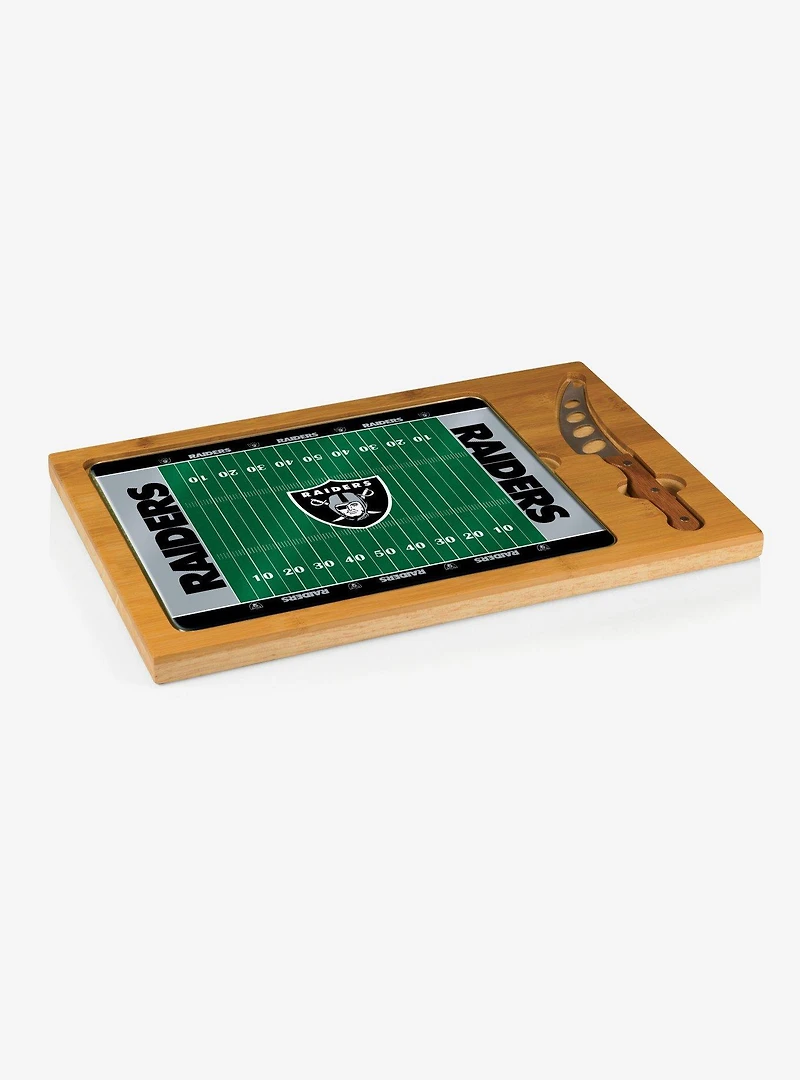 NFL Las Vegas Raiders Football Field Glass Top Cutting Board & Knife