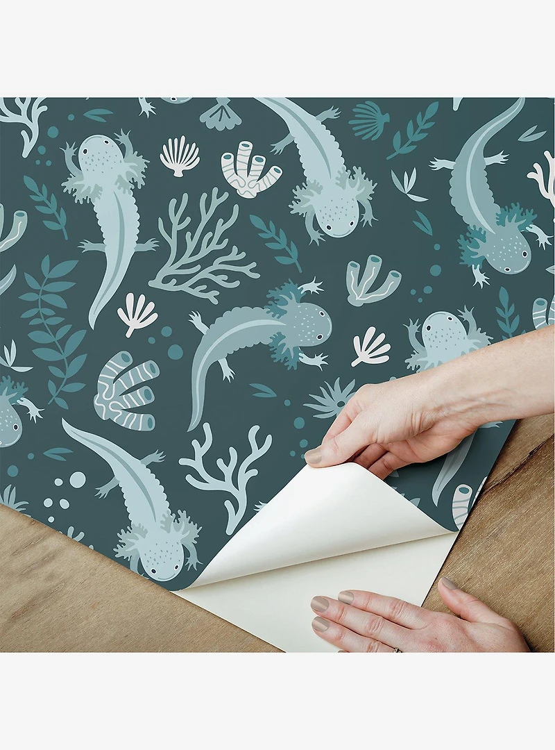 Axolotl Blue Underwater Garden Peel & Stick Wallpaper