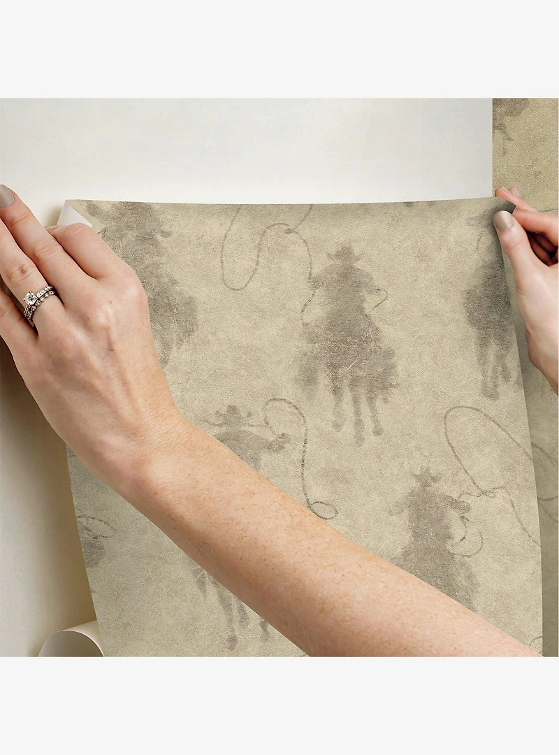 Yellowstone Stockman Silhouette Beige Peel & Stick Wallpaper