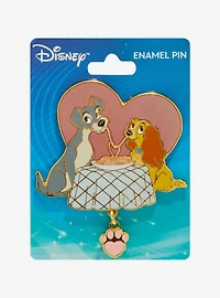 Disney Lady and the Tramp Spaghetti Dinner Heart Dangling Enamel Pin — BoxLunch Exclusive