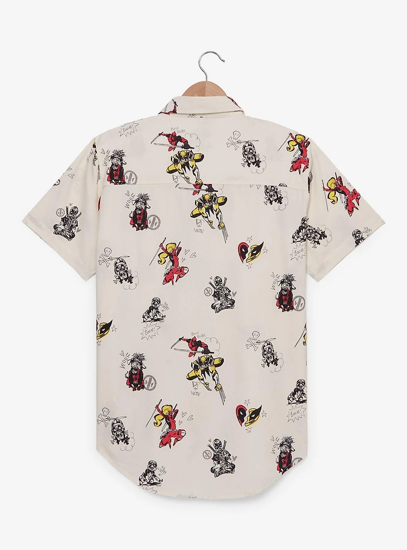 Marvel Deadpool & Wolverine Doodle Icons Allover Print Woven Button-Up