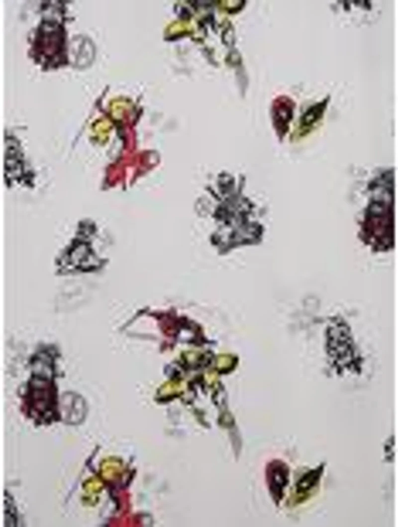 Marvel Deadpool & Wolverine Doodle Icons Allover Print Woven Button-Up