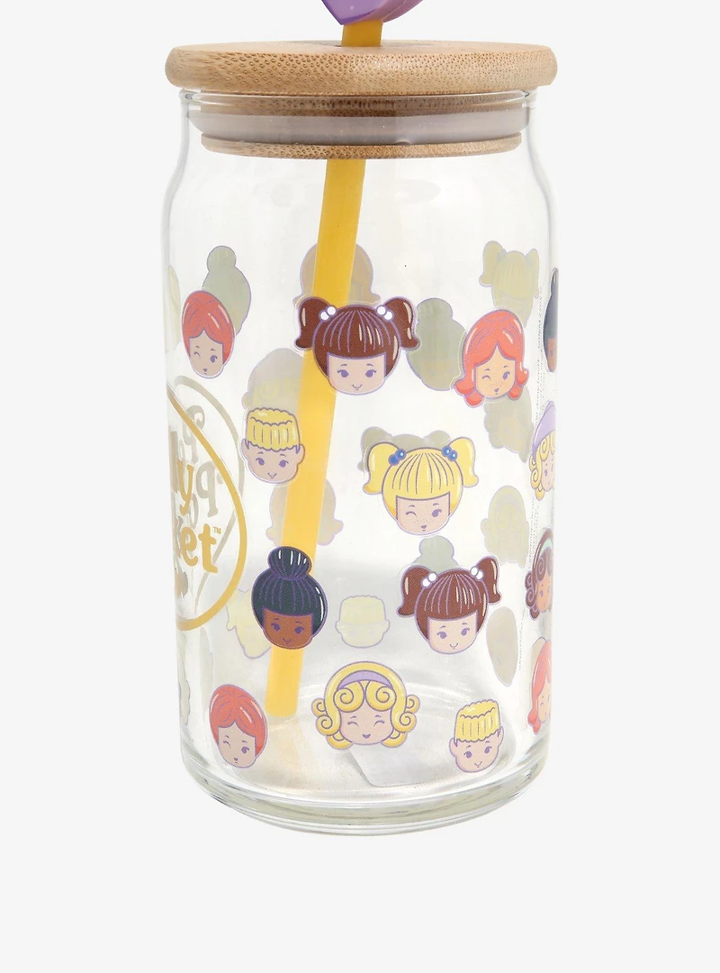 Polly Pocket Allover Print Glass Cup with Straw Charm — BoxLunch Exclusive