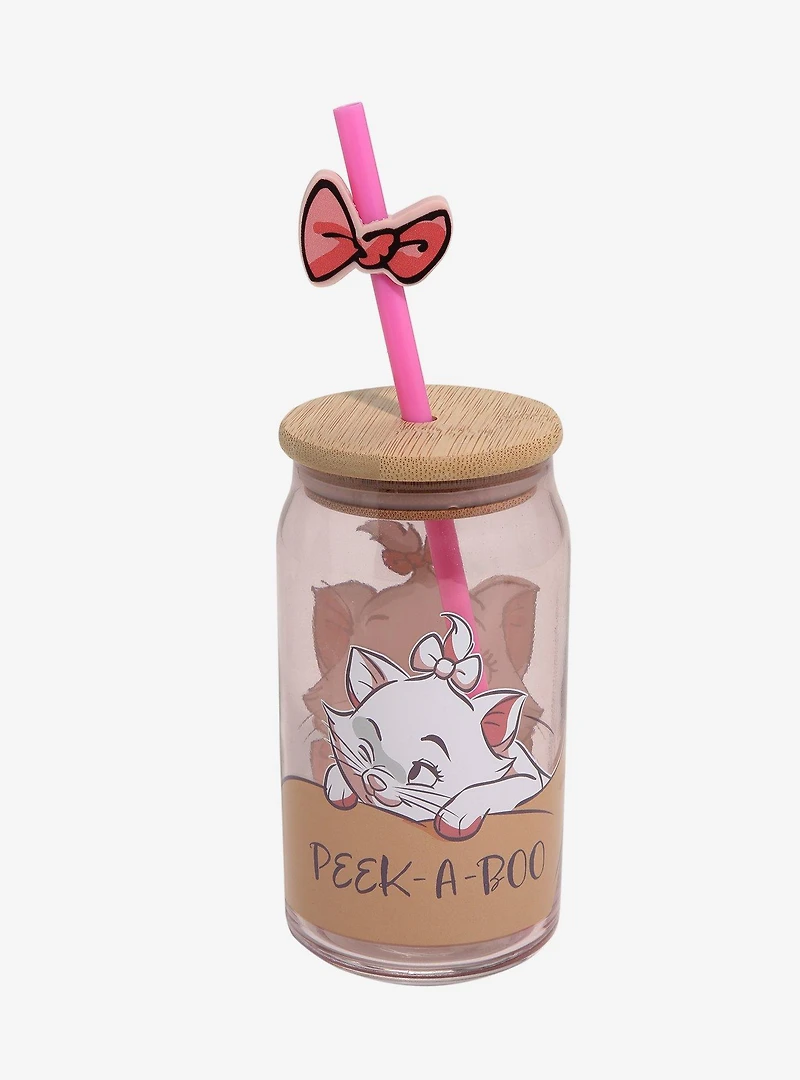 Disney The Aristocats Marie Pink Glass Tumbler with Straw Charm