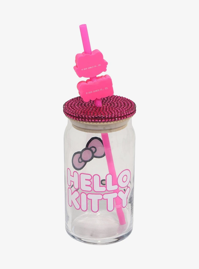 Sanrio Hello Kitty Rhinestone Glass Cup with Straw - BoxLunch Exclusive