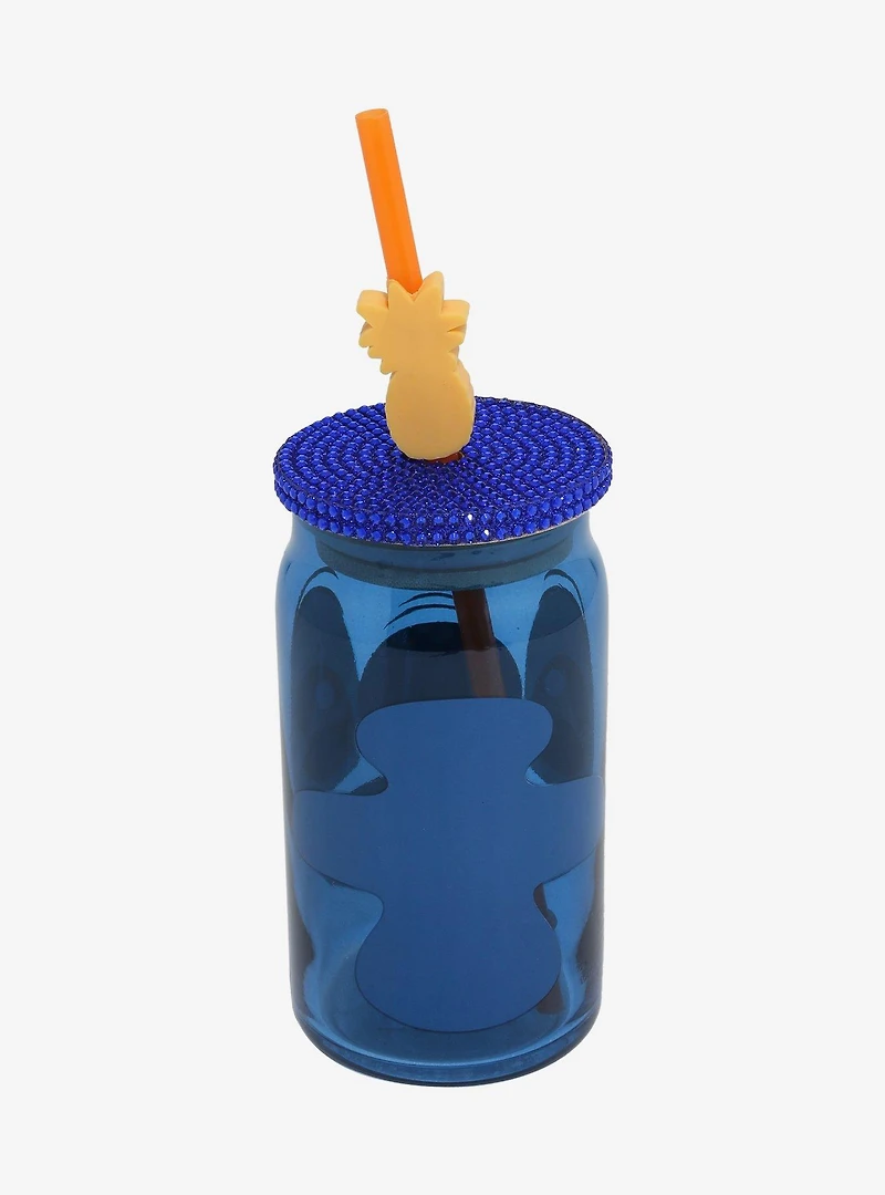 Disney Lilo & Stitch Stitch Face Glass Cup with Straw