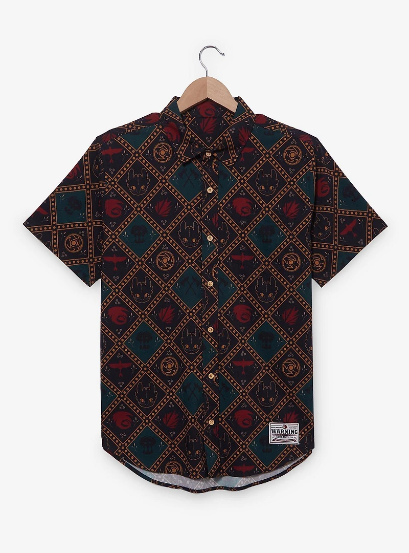 DreamWorks How to Train Your Dragon Toothless Icons Allover Print Woven Button-Up - BoxLunch Exclusive