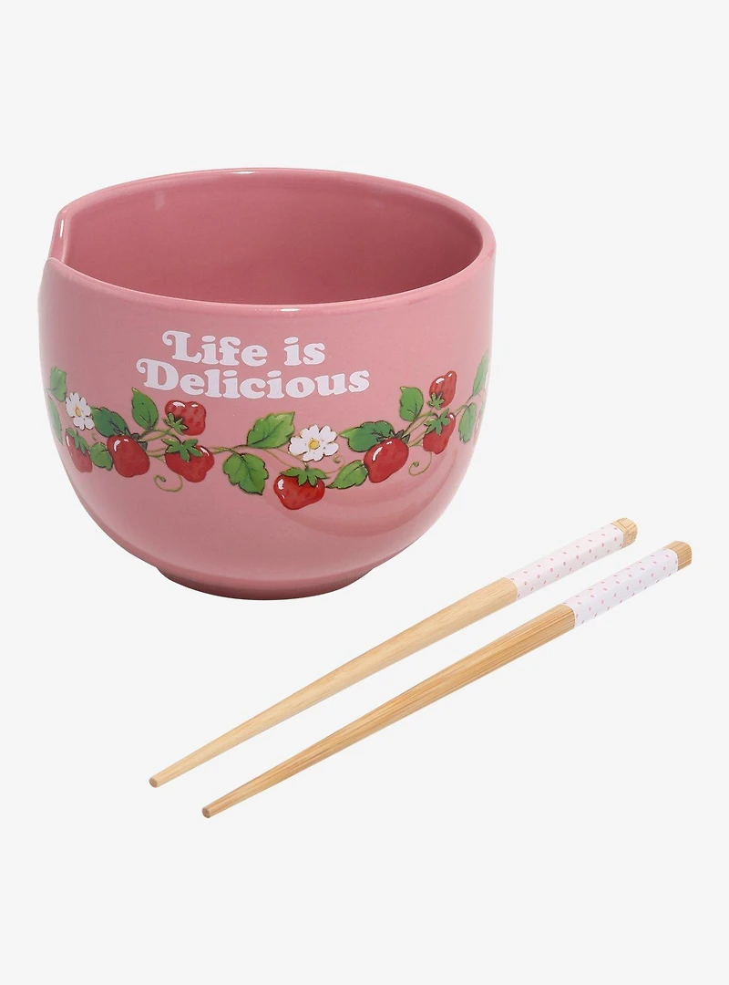 Strawberry Shortcake Strawberry Allover Print Ramen Bowl with Chopsticks
