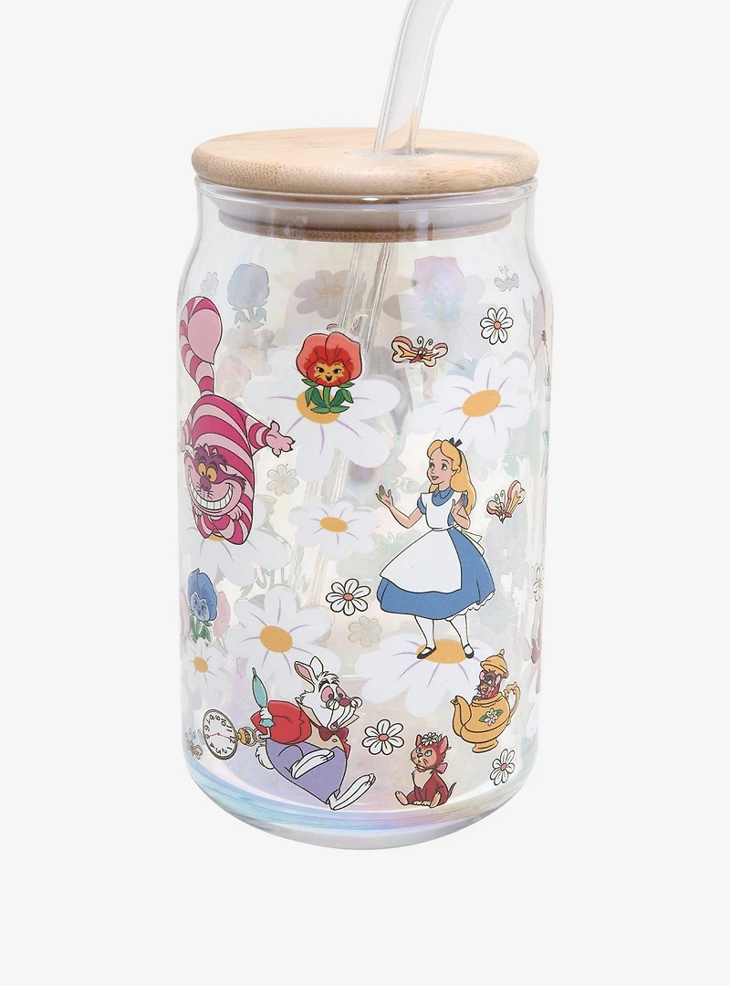 Disney Alice in Wonderland Floral Glass Cup with Lid