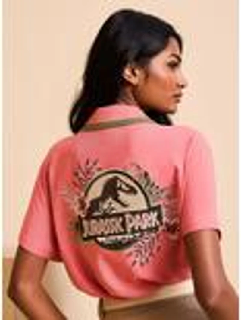 Jurassic Park Floral Logo Women's Slightly Cropped Woven Button-Up - BoxLunch Exclusive