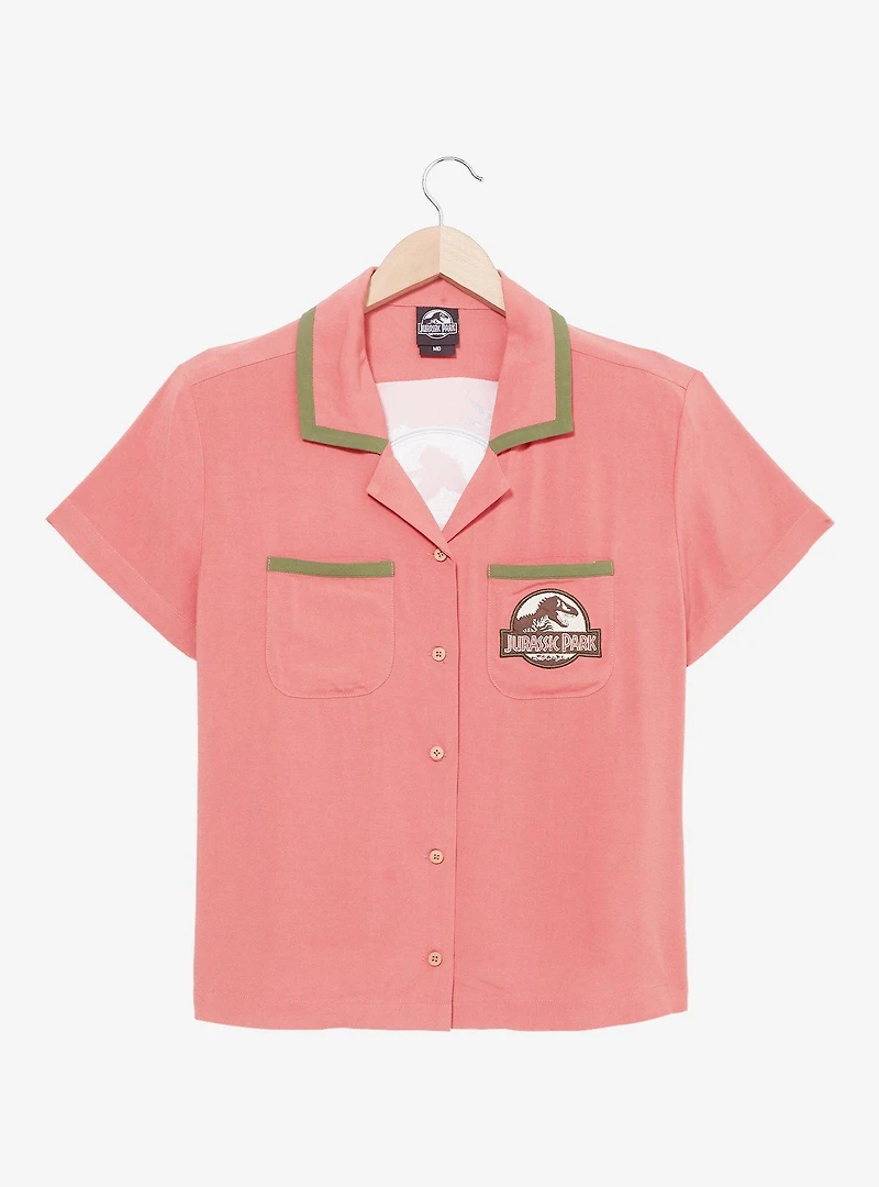 Jurassic Park Floral Logo Women's Slightly Cropped Woven Button-Up - BoxLunch Exclusive