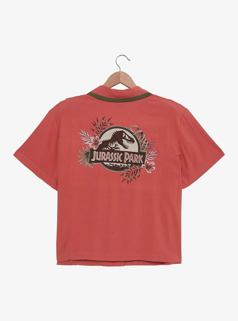 Jurassic Park Floral Logo Women's Plus Slightly Cropped Woven Button-Up - BoxLunch Exclusive