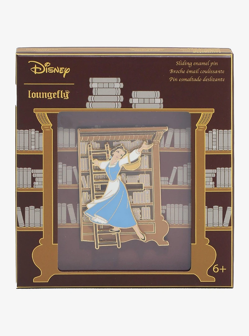 Loungefly Disney Beauty and The Beast Belle Library Sliding Enamel Pin - BoxLunch Exclusive